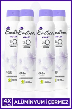 Emotion Violet Kadın Alüminyumsuz Vegan Deodorant 4x150 Ml Hızlı Kurur, Leke Bırakmaz