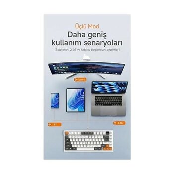 MWX Teknoloji Üçlü Mod Membran Gaming Klavye,%75 Düzen, 4000MAH Batarya, Rgb 14 Efekt, Tft Ekran, Type-C, Bluetooth 2.4g, Su Geçirmez, Win/mac Uyum...