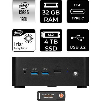 Msı Cubi Nuc Intel Core 5 120U 32GB 4tb SSD W11H Mini Masaüstü Bilgisayar & Per4 USB Bellek 1M013BEUP360 - Windows 11 Home