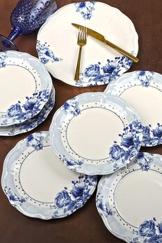 Porselen Diyarı Bluemelia 7 Parça Pasta Servis İkram Seti 6+1 Servis Seti