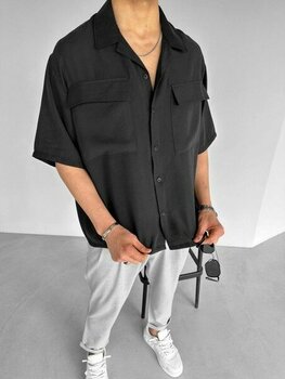 Abluka Online Erkek Yazlık Extra Oversize Iki Cepli Gömlek Siyah - M