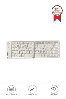 TorimaKablosuz Klavye Bluetooth Katlanabilir Şarjlı Mini Klavye TK08 Beyaz