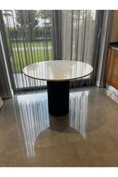 DOĞUKAN HOME Yuvarlak Mermer Desenli Mutfak Masası