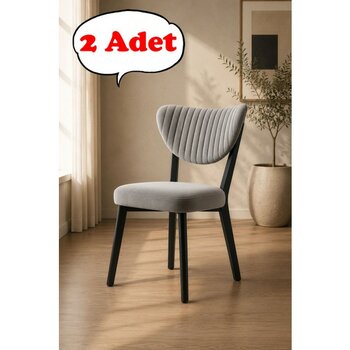 Teknor 2 Adet  Elma Sandalye Modern Kadife Kapitone Sırtlı Mutfak Yemek Odası Balkon Kafe Sandalyesi 85 cm - Açık Gri