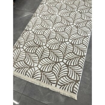 Dinarsu Halı Dinarsu Elit Halı Samira Kahve Kaymaz Taban Yolluk Makinede Yıkanabilir Halı Krem Spor Saçaklı - 200 x 680 cm