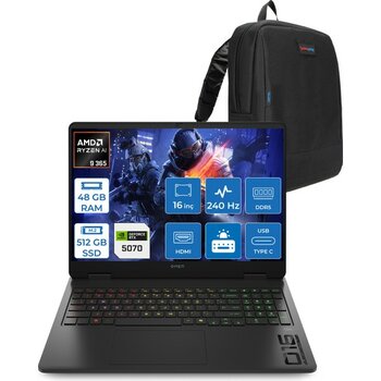 Hp Omen 16-AP0012NT Amd Ryzen Aı 9 365 48GB Ddr5 512GB SSD RTX5070 8gb Gddr7 16 Inç Wqxga (2560 x 1600) 240Hz 500NITS 3ms IPS Freedos Taşınabilir B...
