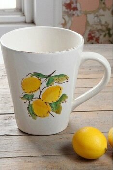 Limon Desenli El Yapımı Seramik Kupa Bardak 11 cm - 1 Adet - 240 ml