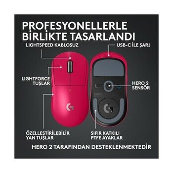 TeknoKapsül G Pro x Superlight 2c Kablosuz Oyuncu Mouse, Hafif, Hero 2 Sensör, 32.000, Pembe - Option-1 - 001-Renkli