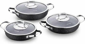 Korkmaz Galaksi Yumurta Sahanı Gri Çelik Kaplama 10 cm Dayanıklı Tava Seti