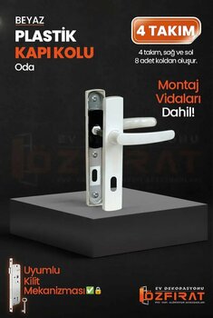 Pvc Pimapen Plastik Oda Kapı Kolu – Beyaz – (4 Takım)