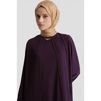 Pliseli Elbise Mürdüm