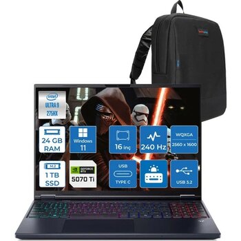 Acer Predator Helıos Neo 16 Aı Core™ Ultra 9 275HX 24GB Ddr5 1tb SSD 12GB/RTX5070Tİ/170W Gddr7 16inç Qhd+ 2560 x 1600 240Hz IPS WIN11HOME Gaming Bılg