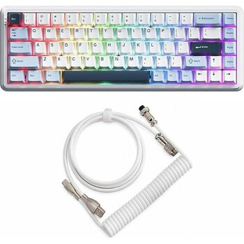 Misda Store Ajazz AK680 Max%68 Manyetik Switch Oyuncu Klavyesi, Coiled Kablo, 3000MAH, 8000Hz Kablolu-1000Hz Kablosuz Polling Rate, Rgb Arkadan Ayd...