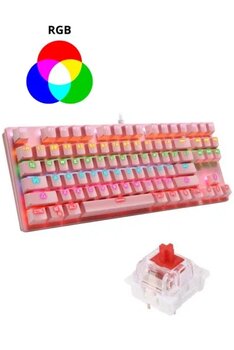 Sarftech Leaven K550 Pembe USB Kablolu Kırmızı Switch RGB Mekanik Oyun Klavyesi