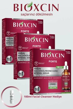 Bioxcin Yoğun Dökülme Karşıtı Bitkisel Forte Serum 3 x 50ml 3 ADET + 100ml Facial Cleanser Hediye