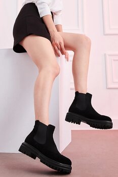 Deery Hakiki Süet Siyah Chelsea Kadın Bot 40 Numara