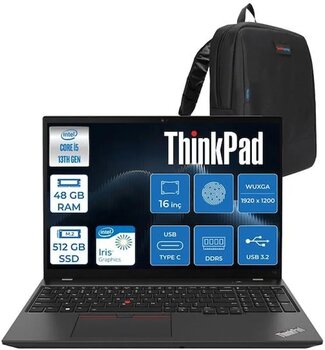 Lenovo Thinkpad T16 Gen 2 Intel Core I5 1335u 48gb Ddd5 512gb Ssd 16" Wuxga Ips 300nits Windows 11 Home Masaüstü Bilgisayar 21hh002ptxh12 + Zettaçanta