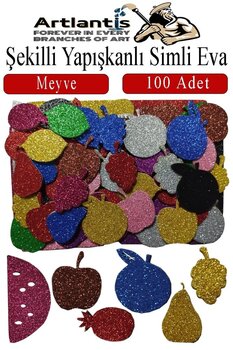Artlantis Şekilli Simli Eva Yapışkanlı Meyve 100 lü 1 Paket Kendinden Yapışkanlı Simli Eva Sticker Okul Öncesi