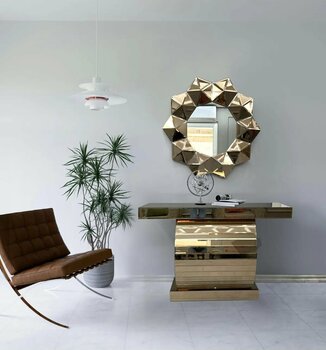 ERGLASS CAM DRESUAR AYNASI BRONZ AYNA KAPLAMALI DEKORATİF DUVARA ASMALI 90CM LÜX ŞIK LÜKS AYNA