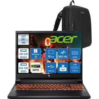 Acer Nitro V16 Aı Intel Core™ 7 240H 48GB Ddr5 512GB SSD RTX5070/8GB 95W Wuxga (1920X1200) IPS 180Hz WIN11HOME Taşınabilir Gaming Bilgisayar NHQZRE...