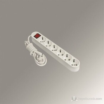 Pelsan 6 Soketli 5 m Kablolu Anahtarlı Grup Priz - Beyaz