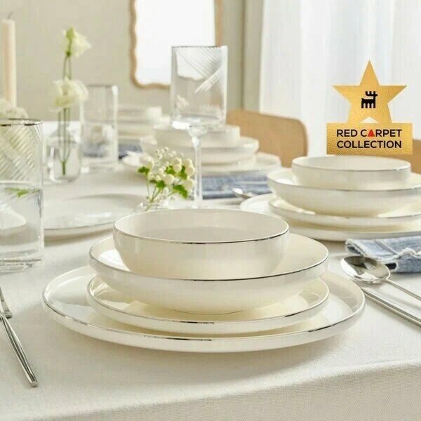 Karaca Stream Bone Merope Platin Bone 53 Parça Yemek Takımı