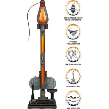 Fantom Pluto P 6100 Plus Cyclone Elektrikli Moplu  Dikey Süpürge Antrasit