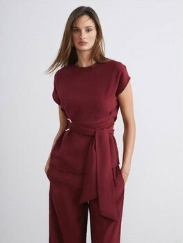 Lc Waikiki Yeni Sezon Bisiklet Yaka Kuşaklı Bluz - Bordo - XL