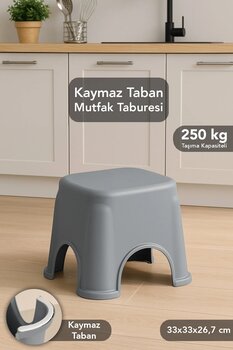 Meleni Home Kaymaz Banyo Taburesi - Kaydırmaz Tabanlı Çok Amaçlı Tabure 250 Kg Taşıma Kapasiteli Gri