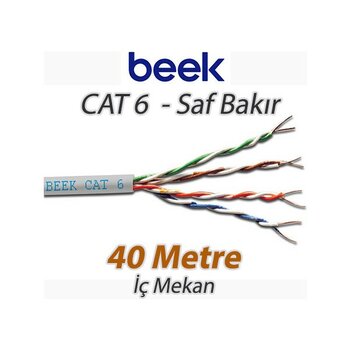 Beek Cat6 40 Metre U-Utp Iç Mekan Saf Bakır Data Kablosu 4X2X23 Awg Lszh (Low Smoke Zero Halogen)