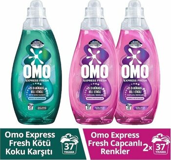 Omo Express Fresh Kötü Koku Karşıtı Beyaz Ve Renkliler 1480 Ml + Capcanlı Renkli Ve Siyahlar Için Deterjan 2 X 1480 Ml