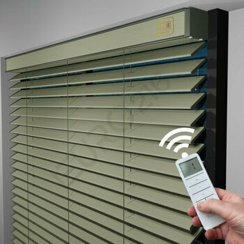 Jaluzi By Euro216  Ahşap Jaluzi Perde 50 mm GERÇEK AHŞAP Motorlu / Kumandalı  BEJ Renk - 170 x 270 cm