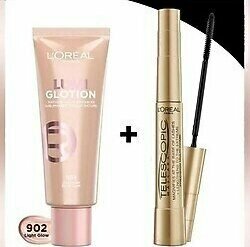 L'Oreal Paris Telescopic Maskara & Glotion All-In-One Doğal Işıltı 902 Makyaj Seti - Siyah