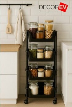 Decorev 4 Katlı Tekerlekli Plastik Organizer Raf – Çok Amaçlı Mutfak, Banyo ve Ofis Düzenleyici (Siyah) DC-6824 - Siyah