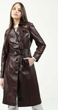 Dericlub Yb-2099 Gerçek Deri Kadın Trençkot-bordo 2xl
