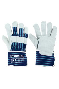 Starline Deri İş Eldiveni E-026 - 12 Li Yarma Deri, Pamuk Astar, Emniyet Bileklikli