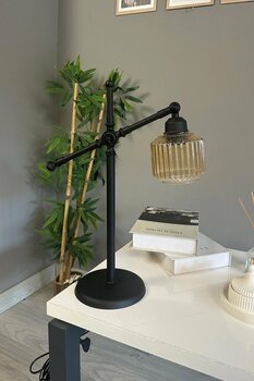 Bamyum Jerno Cam Siyah Masa Lambası Dekoratif Masaüstü Aydınlatma Hol Abajur Yatak Odası Başucu Lamba