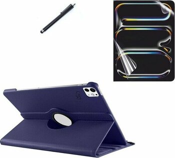 Apple iPad Pro 13 Inç 2024 M4 (A2925-A2926) Dönebilen Tablet Kılıfı + Ekran Koruyucu + Tablet Kalem - Lacivert - iPad Pro 13 inç 2024 (M4)