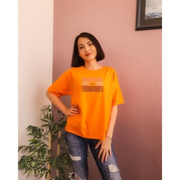 Esnoria Awesome Baskılı Pullu Tişört Turuncu - L