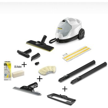 Karcher Sc 4 Easyfix  + Cam Temizleme Aparatı+ Halı Başlığı+ 15 Adet Mikrofiber Bez - Beyaz