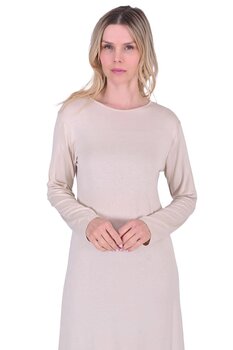 Invee Penye Uzun Kol Astar Elbise BEJ 2 Beden