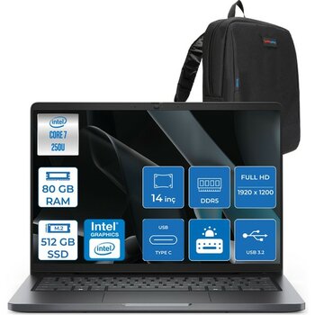 Dell Pro 14 PC14250  Intel Core 7 250U 80GB Ddr5 512GB SSD 14 Fhd+ IPS (1920X1200) 300 Nits Freedos Taşınabilir Bilgisayar. PC14250C7325F22+ZETTAÇANTA