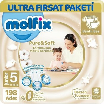 Molfix Pure Soft Bebek Bezi Ultra Avantaj 5 Beden 198 Adet