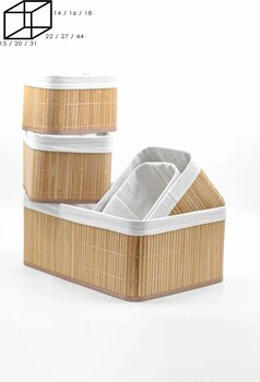 Lizzy 5'li Bambu Sepet Naturel Astarlı Çok Amaçlı Saklama Kutusu - Banyo Kozmetik Mutfak Dolap Organizeri