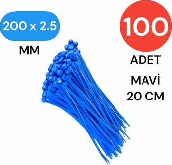 Tek-İş Plastik Kablo Bağı Klipsi Cırt Kelepçe 200 mm X 2.5mm Mavi 100 Adet