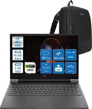 Hp Victus 16-R1708nt Intel Core I5 14450Hx 16Gb Ddr5 2Tb Ssd Rtx4050 6Gb 16.1" Ips Fhd (1920 X 1080) 144Hz 300Nıt Freedos Taşınabilir Bilgisayar Bl6w5eaf04 + Zetta Çanta