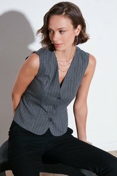 Lela Fitted-Vücuda Oturan Astarlı Klasik Dokuma Yelek Kadın Yelek 611YL030W4 - Gri - Beyaz - M