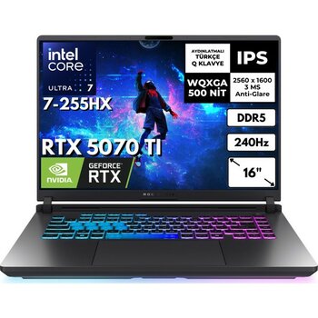 Asus Rog Strix G16 Ultra 7 255HX 40 GB 2 Tbssd 12 GB Rtx 5070 Ti 16" 3 Ms 250Hz Wqxga Freedos Gaming Laptop G615LRAT19 - 2 TB