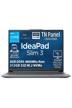 LENOVO Ideapad 3 Intel Core i3 N305 8GB 512GB SSD 15.6\" FHD Freedos Taşınabilir Bilgisayar 82XB00B4TX
