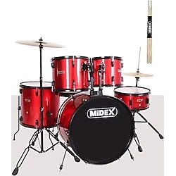 Midex CD900X-RD 22'' Yetişkin Akustik Bateri Davul Seti 22B-13T-12T-16F-14S (5 Parça)